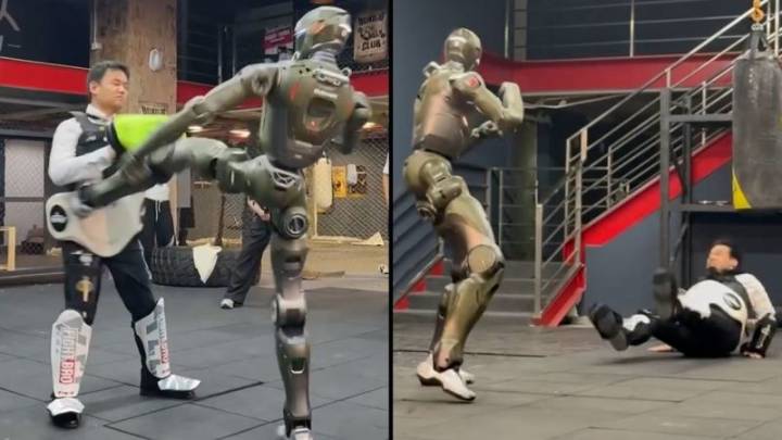 Un robot humanoide patea a un CEO chino en un combate simulado