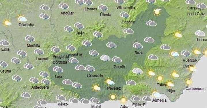 Tiempo Granada | Máximas en descenso y lluvias generalizadas este martes