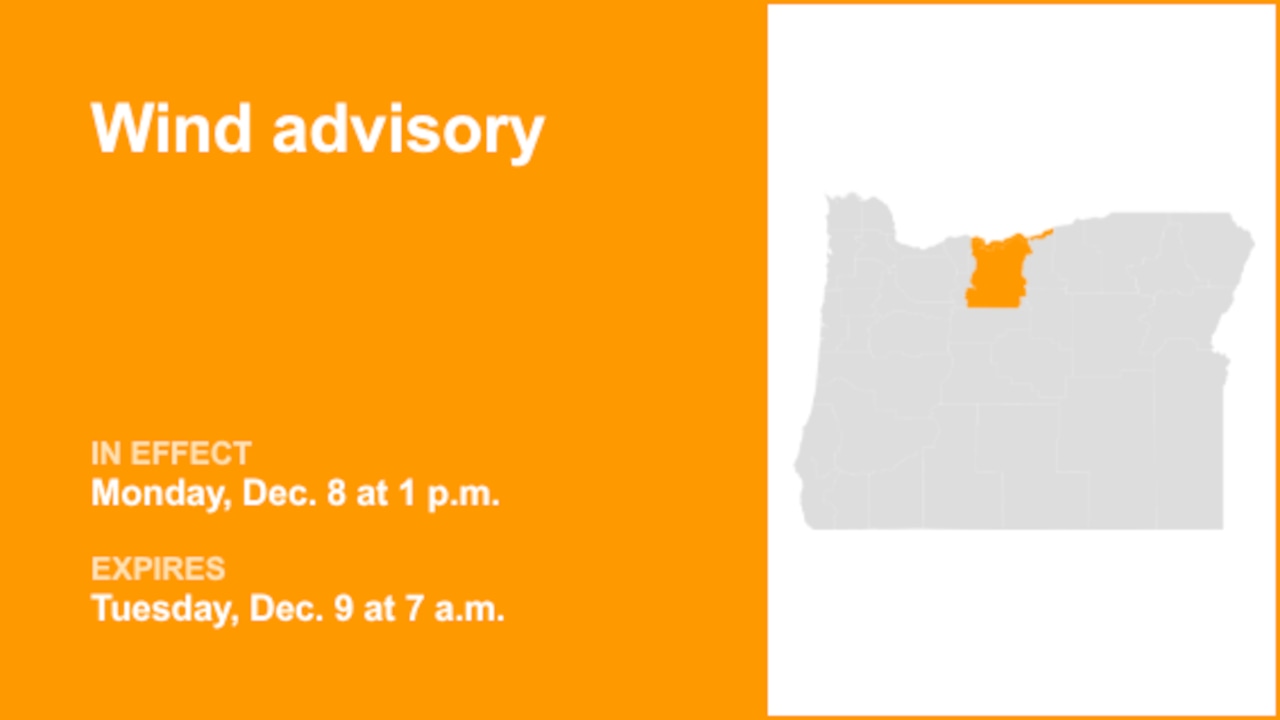 Eastern Columbia River Gorge of Oregon and North Central Oregon placed under a wind advisory Monday and Tuesday