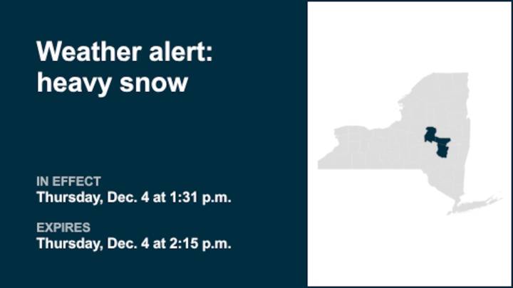 Update: Weather alert issued for heavy snow in Mohawk Valley Thursday afternoon