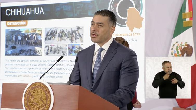 Harfuch destaca en La Mañanera la detención de los Cabrera Sarabia