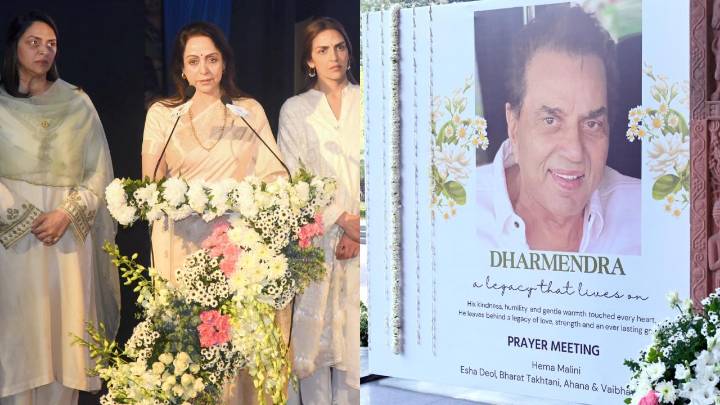 Inside pics from Dharmendra's prayer meet in Delhi held by Hema Malini
