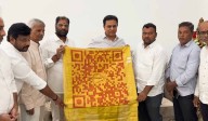 KTR unveils unique handloom shawl featuring QR code on Telangana history