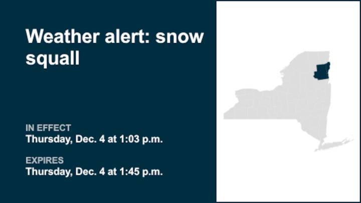 NY weather: Weather alert for snow squall in Essex County Thursday afternoon