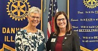 Noon Rotary welcomes Robyn Lindenmeyer from OSF, presents Paul Harris Fellowship Awards