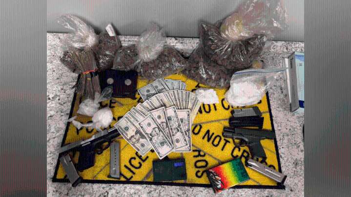 Felon arrested after drugs, guns, over $1k seized