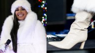 Ashanti Wears White Croc Boots for Christams Tree Lighting in Philly