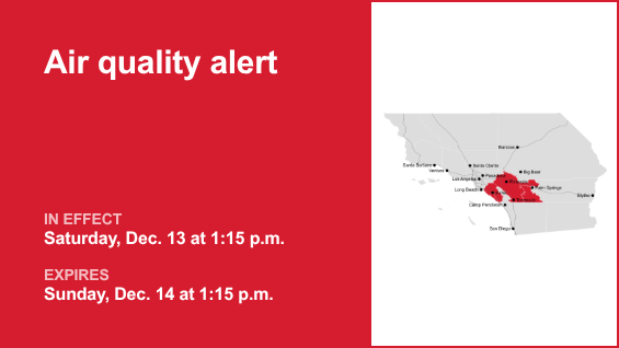 Air quality alert for Riverside County Sunday