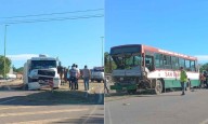 Fuerte choque entre camión y colectivo a metros de una rotonda