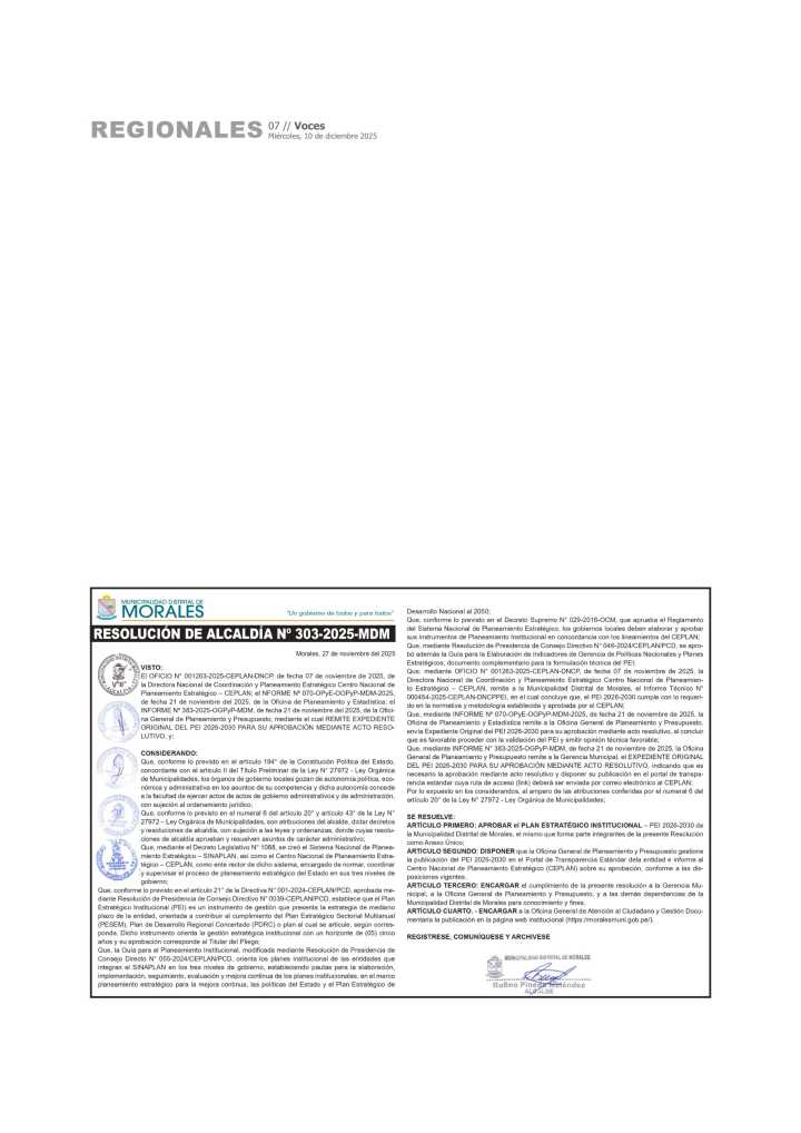 Municipalidad Distrital de Morales: Resolucion de Alcaldia N° 303