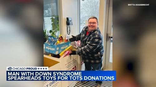 Man with Down syndrome saves all year to donate to South Elgin Fire District Toys for Tots campaign