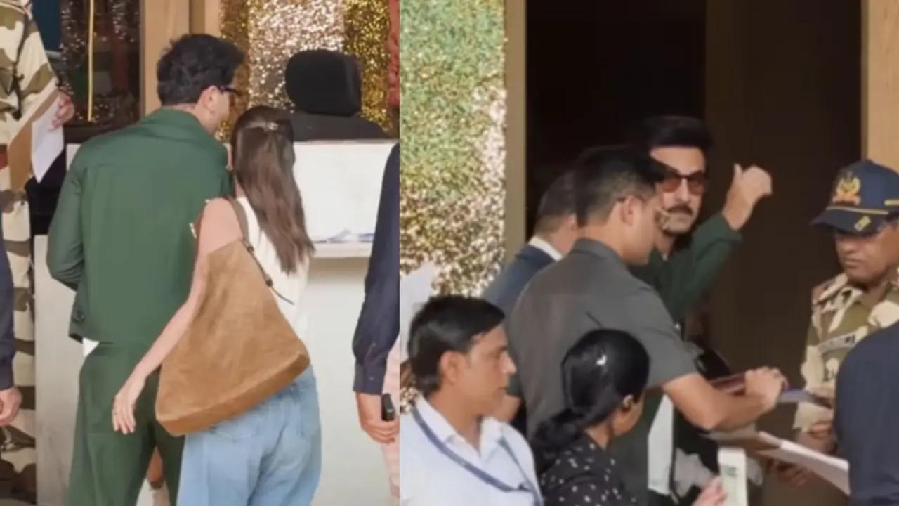 Raha’s super-star walk & tiny sunglasses win the day as Ranbir–Alia jet off from the bay