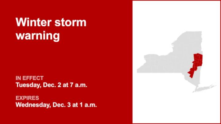 Winter storm warning issued for Capital Region for Tuesday and Wednesday
