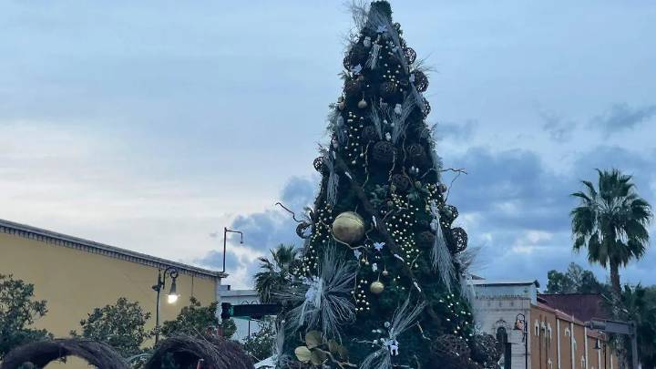 El espíritu navideño llega a calles del centro de Parral con la instalación de adornos y el tradicional árbol