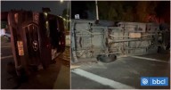 Furgón que trasladaba choferes RED se volcó en La Pintana: su conductor es buscado por Carabineros