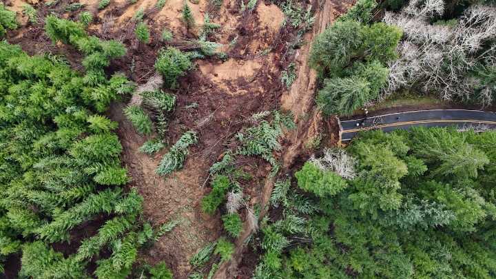 Portion of rural Oregon highway disappears under massive slide