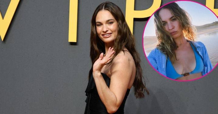 Bikini-Clad Lily James Exposes Her Cleavage During Beach Vacation: Photo