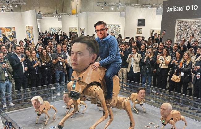 Perros robóticos con rostros de Musk, Bezos y Picasso acaparan la atención en Art Basel