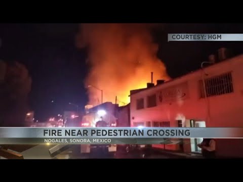 Late night building fire near pedestrian crossing in Nogales