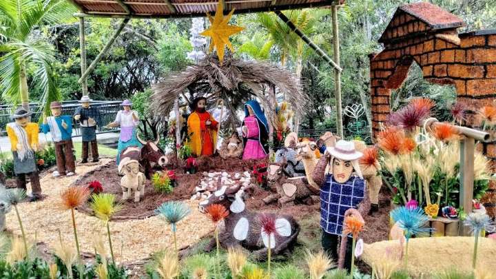 Espíritu navideño: silleteros de Santa Elena adornan el Pueblito Paisa con un pesebre de flores