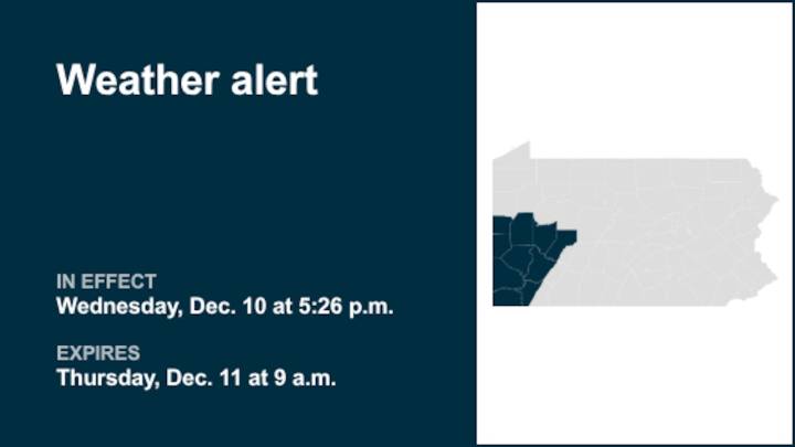 Weather alert active for Southwest Pa. until Thursday morning