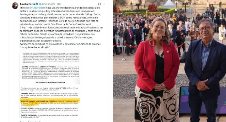 Siguen atropellos laborales contra Amelia Cotes en el Ministerio del Interior La abogada utilizó sus redes para denunciar que pese a las decisiones judiciales que la respaldan, fue desvinculada del Mi