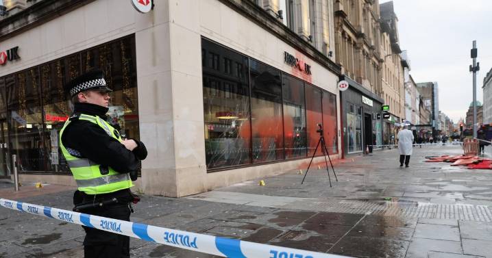 Scots HSBC branch sprayed with red paint as city centre street cordoned off