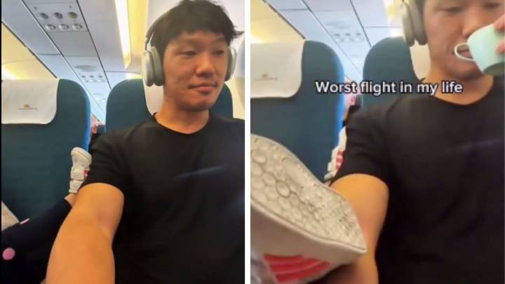 Joven graba el momento exacto en que un niño lo patea en un avión, su madre solo se reía