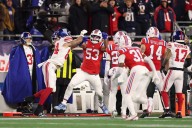 Giants, Patriots scuffle on sideline after hard hit on QB Jaxson Dart