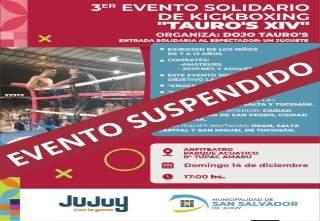 Se suspende el 3° Evento Solidario de Kickboxing...