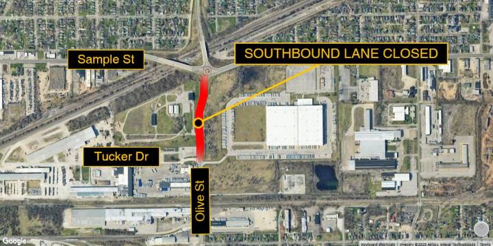 Southbound lane on Olive Street in South Bend closed for water main repair