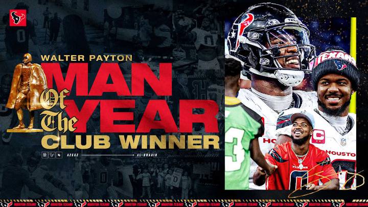 Azeez Al-Shaair Named Houston Texans Club Winner For 2025 Walter Payton NFL Man Of The Year Award