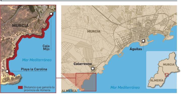 Cinco playas de Murcia pasarían a ser de Almería si se aplica un deslinde histórico
