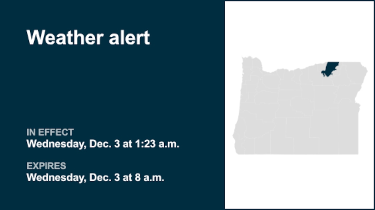 Update: Weather alert active for Foothills of the Northern Blue Mountains of Oregon until Wednesday morning