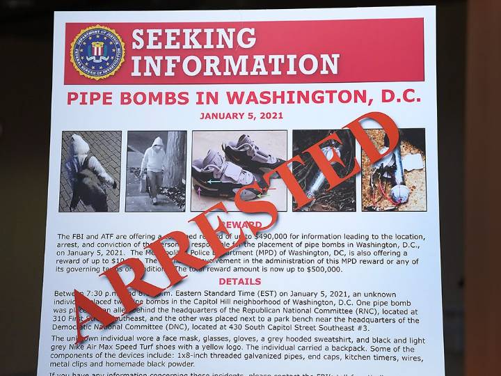 Arrest made in planting of pipe bombs before 2021 U.S. Capitol riot