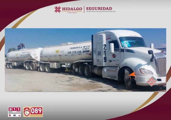 Robo de tractocamión en Singuilucan: SSPH asegura 60 mil litros de hidrocarburo