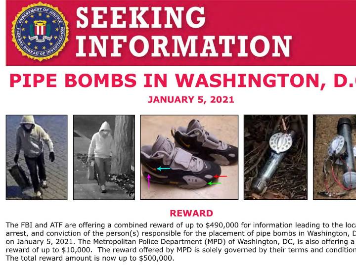 Man arrested in connection with pipe bombs placed before US Capitol riot
