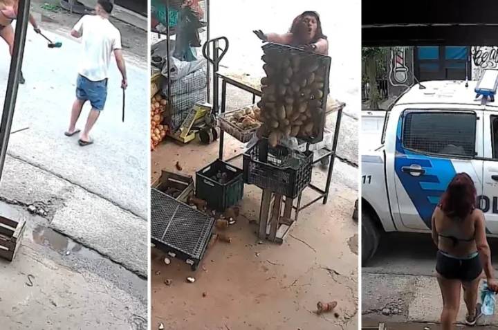 VIDEO: Una mujer destrozó la verdulería dónde se escondió una vecina que perseguía