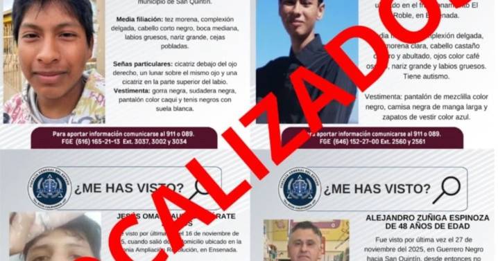 Localizan a cuatro personas reportadas como desaparecidas en Ensenada y San Quintín