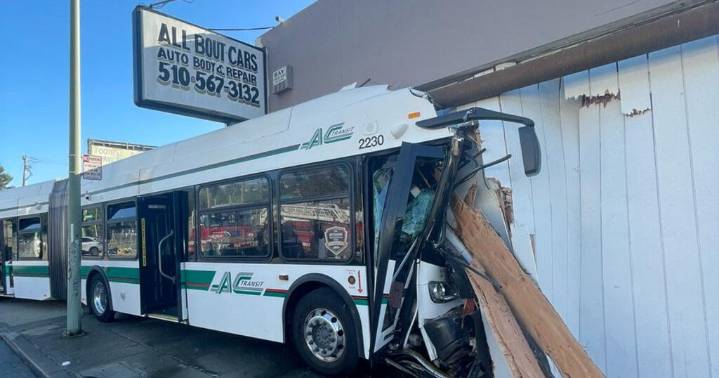 AC Transit bus plows into building in Oakland after collision with another vehicle
