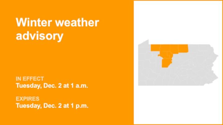 Winter weather advisory active for North Central Pa. Tuesday