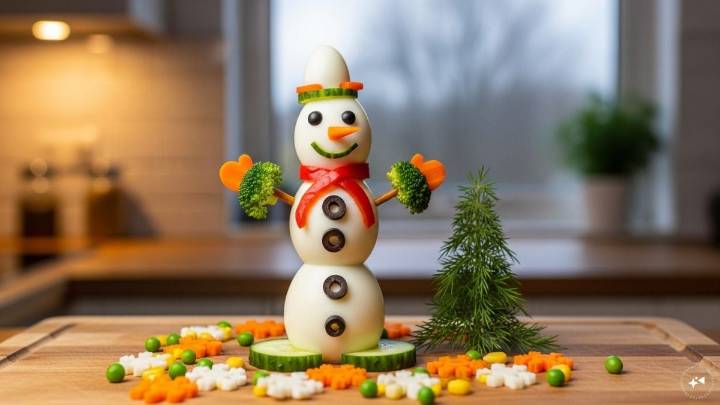 Christmas DIY Snack: How To Make A Snowman With Boiled Eggs And Veggies