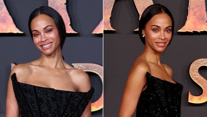 Zoe Saldaña’s Balmain Peplum Look Brings Sharp Structure to Paris