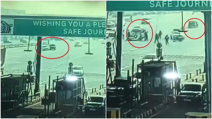 Haryana: CCTV Captures Crash On Sohna-Gurugram Road At Toll Plaza As Thar Hits Car & Flees Scene; Dramatic Video