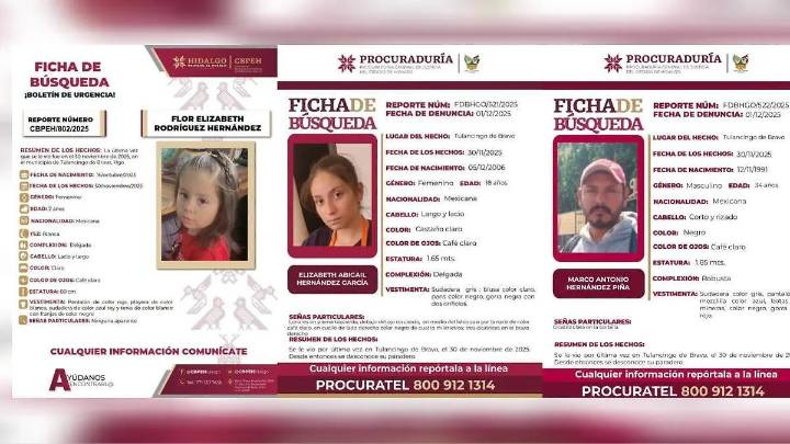 Desaparecidos en Tulancingo: Buscan a tres personas