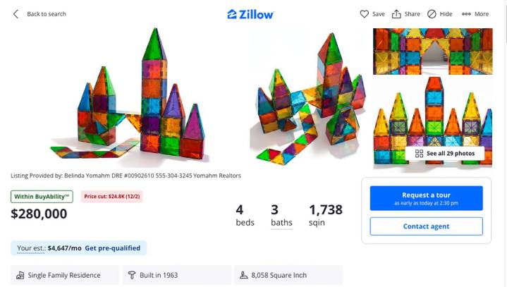 Toddler’s Magnetic Tile House Listed For $280K On Zillow