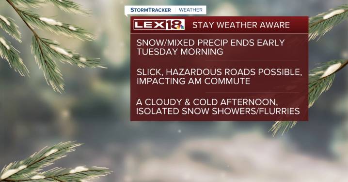 Snow Ends Early Tuesday, Watch for Slick Roads