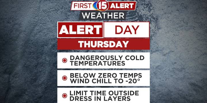 FIRST ALERT DAY THURSDAY - Very cold temperatures expected