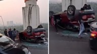 Mumbai: Speeding Car Turns Turtle After Crashing Into Divider Near Bandra Reclamation, Causes Traffic On WEH; Video