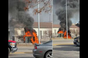 Vehicle crash causes electrical box fire at Idaho Falls business
